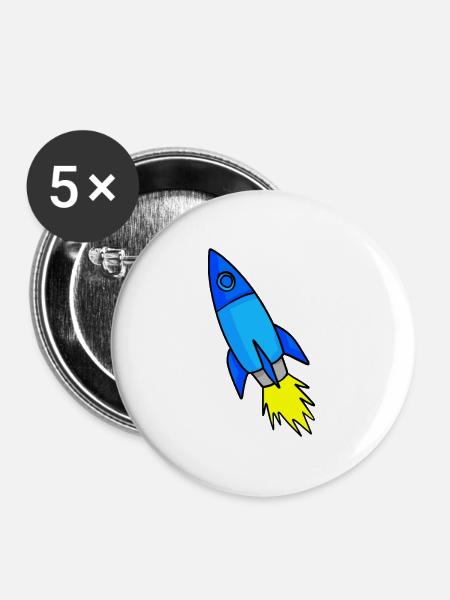 Rakete im Weltall - Buttons mittel 32 mm (5er Pack) - Weiß