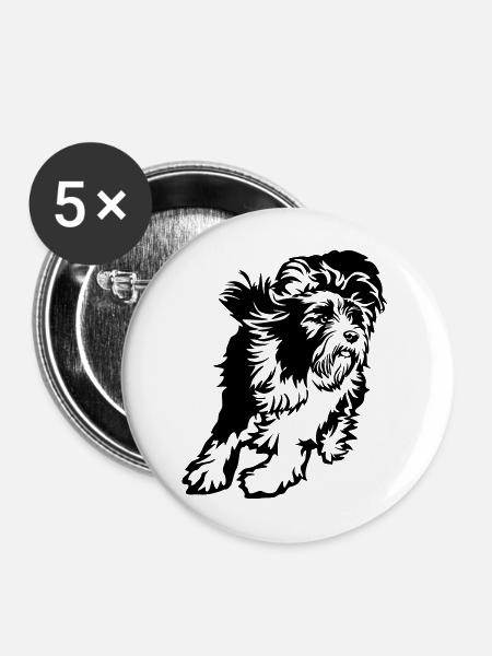 Bearded Collie - Buttons mittel 32 mm (5er Pack) - Weiß