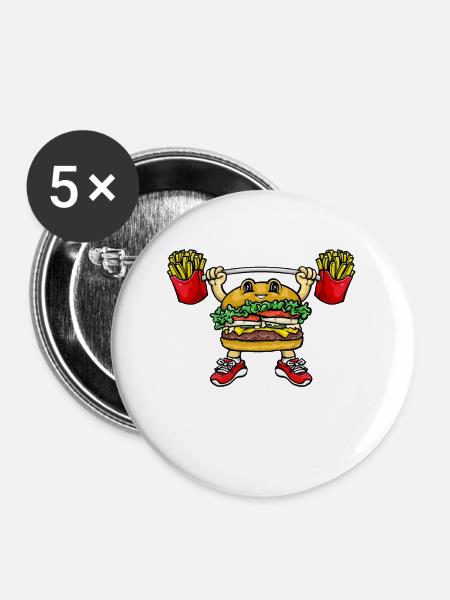 Hamburger Pommes - Buttons mittel 32 mm (5er Pack) - Weiß