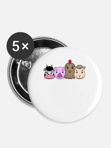 Niedliche Tiere - Buttons mittel 32 mm (5er Pack) - Weiß