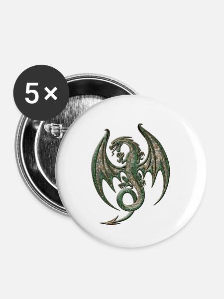 Wunderbarer eleganter Drache - Buttons mittel 32 mm (5er Pack) - Weiß