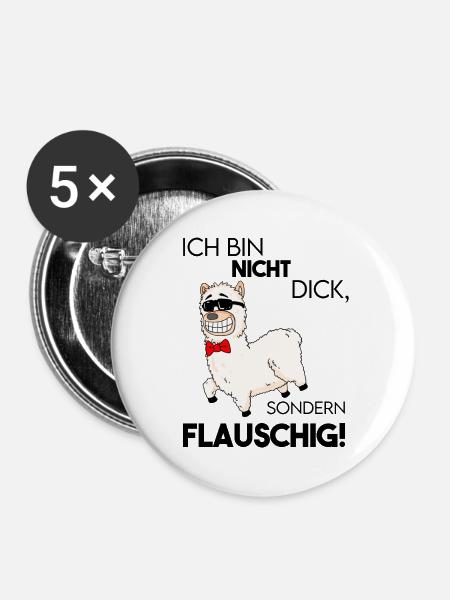 Alpaka - Ich bin nicht dick - Buttons mittel 32 mm (5er Pack) - Weiß