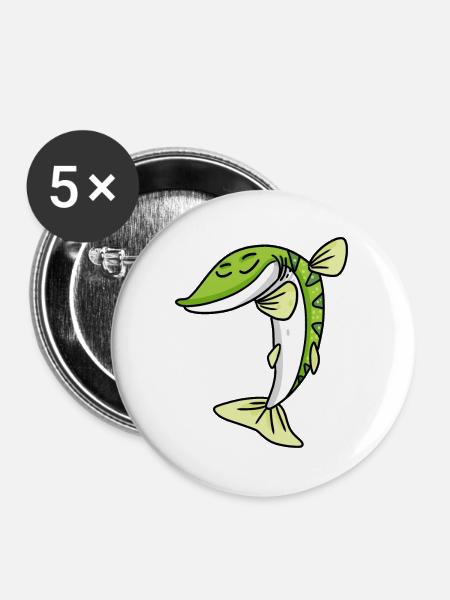Dabbing Dab Hecht Fisch - Buttons mittel 32 mm (5er Pack) - Weiß