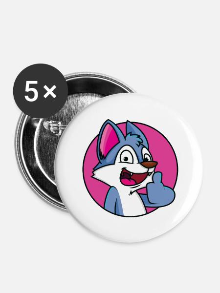 Daumen Hoch Wolf - Buttons mittel 32 mm (5er Pack) - Weiß