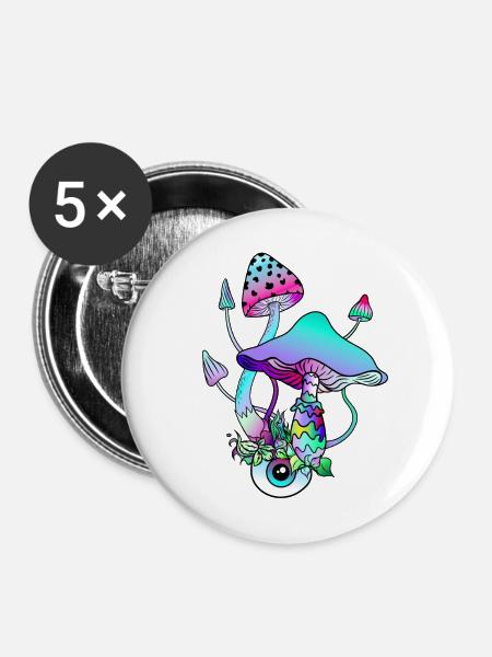 Magic Mushrooms Psychedelic Art - Buttons mittel 32 mm (5er Pack) - Weiß
