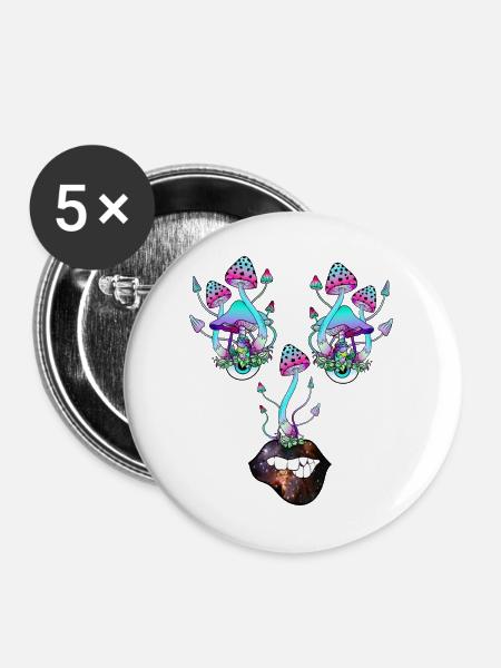 Magic Mushrooms Pilz Gesicht - Buttons mittel 32 mm (5er Pack) - Weiß