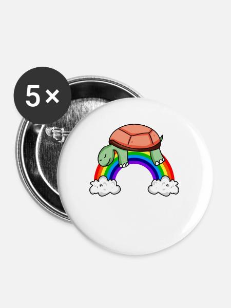 Regenbogen Schildkröte - Buttons mittel 32 mm (5er Pack) - Weiß