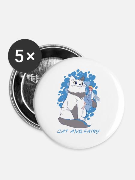 Cat and Fairy - Buttons mittel 32 mm (5er Pack) - Weiß