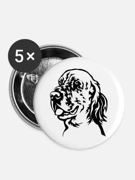 Englischer Setter Kopf - Buttons mittel 32 mm (5er Pack) - Weiß