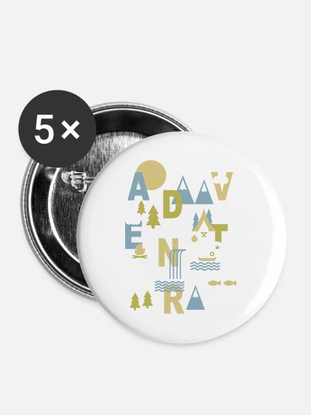 Outdoor Abenteuer - Buttons mittel 32 mm (5er Pack) - Weiß