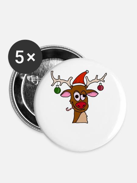 Drunk Reindeer - Buttons mittel 32 mm (5er Pack) - Weiß
