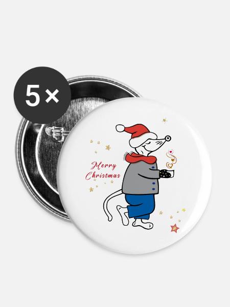Merry Christmas, Advent - Buttons mittel 32 mm (5er Pack) - Weiß