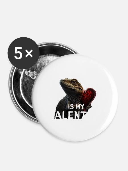 Valentine Herz-Eidechse - Buttons mittel 32 mm (5er Pack) - Weiß
