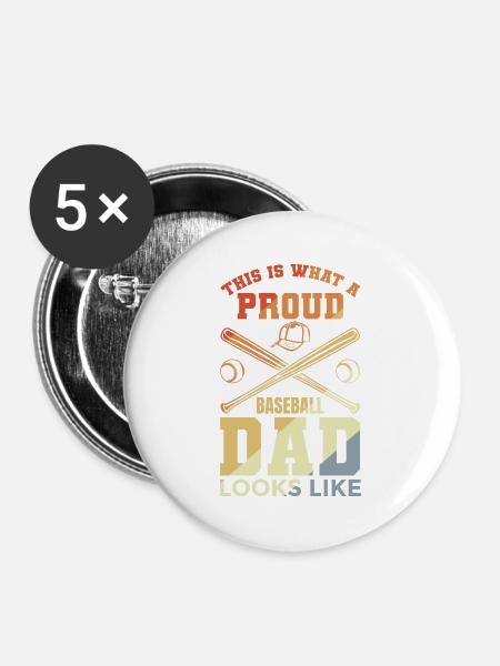 Lustiger Baseballvater - Buttons mittel 32 mm (5er Pack) - Weiß