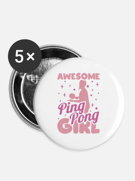 Ping Pong Mädchen - Buttons mittel 32 mm (5er Pack) - Weiß