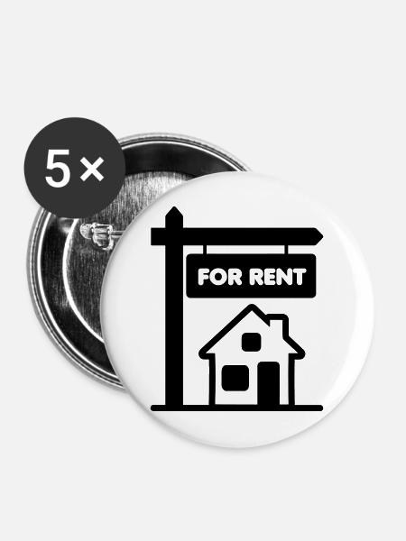 Transparentes Schild zur Miete - Buttons mittel 32 mm (5er Pack) - Weiß