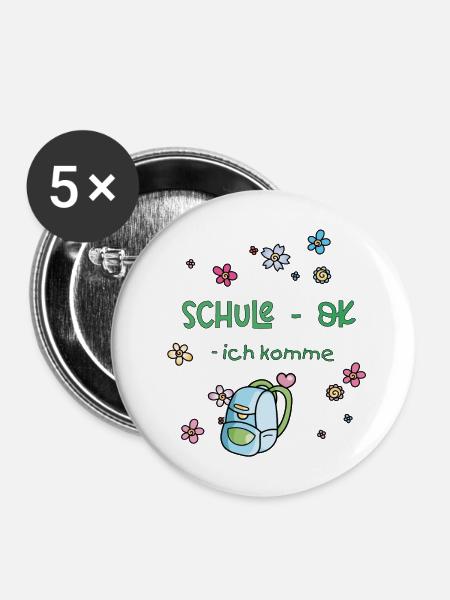 Schule, Einschulung - Buttons mittel 32 mm (5er Pack) - Weiß