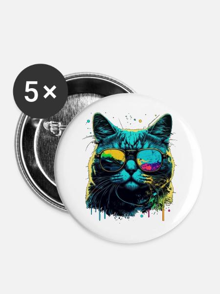 Cool cat - Buttons mittel 32 mm (5er Pack) - Weiß