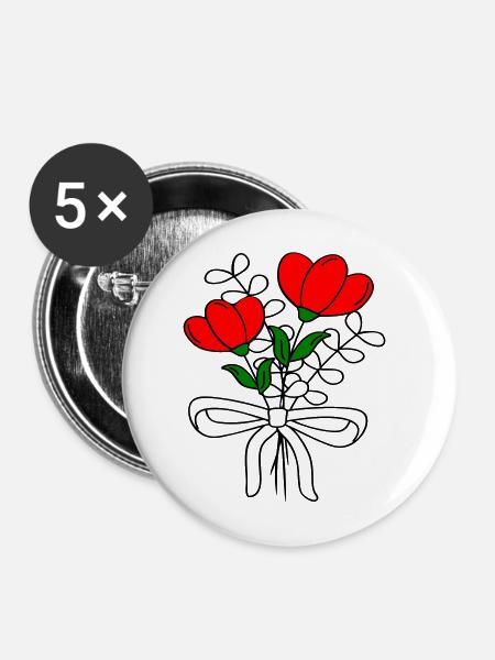 Blumenstrauss, Flowers - Buttons mittel 32 mm (5er Pack) - Weiß