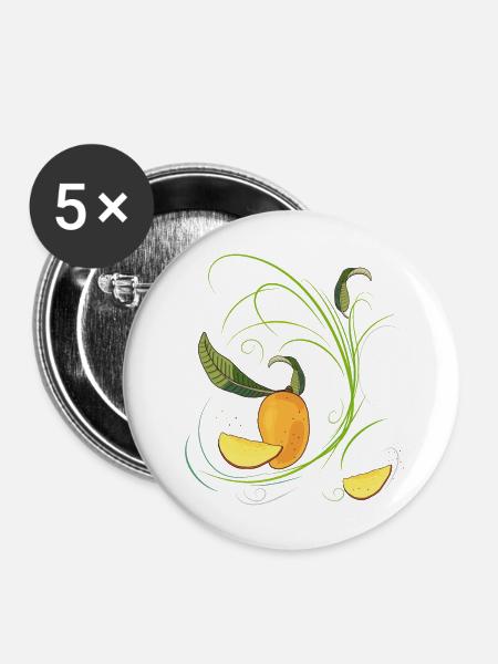 Mango, Obst - Buttons mittel 32 mm (5er Pack) - Weiß