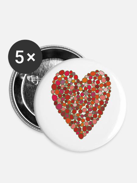 bubble herz - Buttons mittel 32 mm (5er Pack) - Weiß