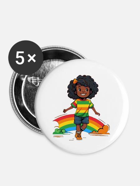 Lebendige Regenbogen Kinderdesign - Buttons mittel 32 mm (5er Pack) - Weiß