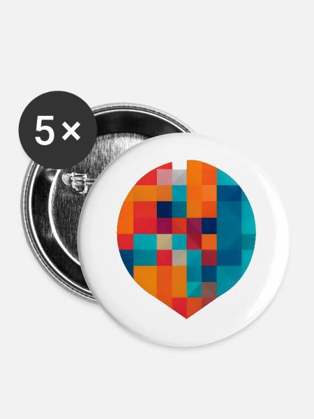 Bunte Geometrie - Buttons mittel 32 mm (5er Pack) - Weiß