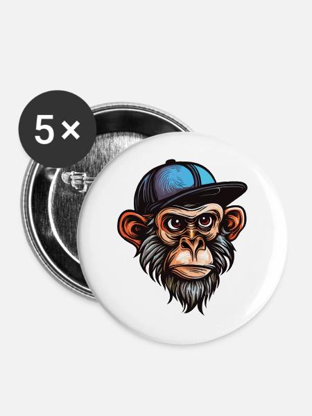 Lustiger Affe - Buttons mittel 32 mm (5er Pack) - Weiß