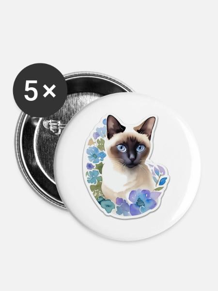 Siamkatze - Buttons mittel 32 mm (5er Pack) - Weiß