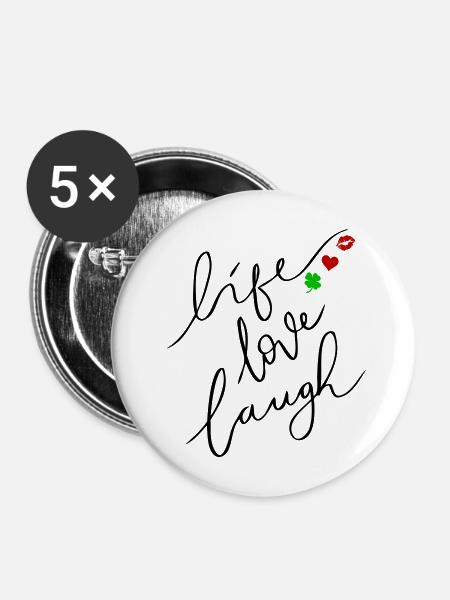 leben, lieben, lachen - Buttons mittel 32 mm (5er Pack) - Weiß