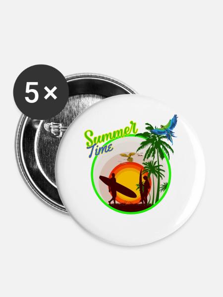 Sommerzeit - Buttons mittel 32 mm (5er Pack) - Weiß