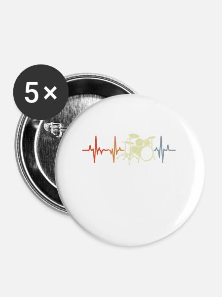 Drummer EKG Herzklopfen - Buttons mittel 32 mm (5er Pack) - Weiß