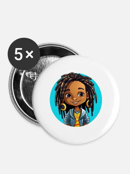 Lebensfrohe Dreadlocks Illustration - Buttons mittel 32 mm (5er Pack) - Weiß