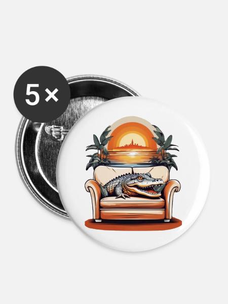 Alligator auf Sofa - Buttons mittel 32 mm (5er Pack) - Weiß
