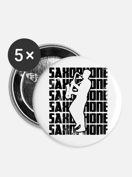 Saxophon - Buttons mittel 32 mm (5er Pack) - Weiß