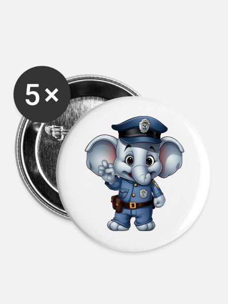 Polizei Elefäntchen - Buttons mittel 32 mm (5er Pack) - Weiß