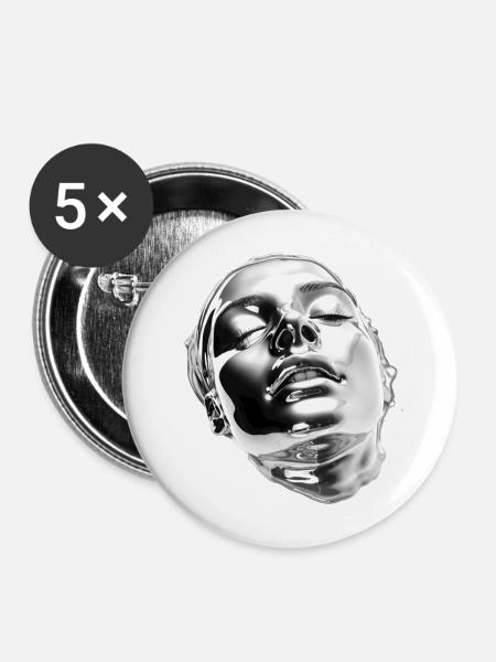 Flüssiges Chromporträt - Buttons mittel 32 mm (5er Pack) - Weiß