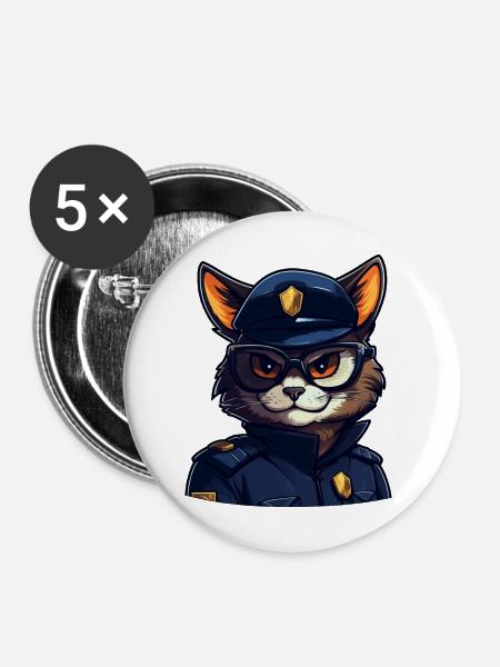 Katzen Polizei - Buttons mittel 32 mm (5er Pack) - Weiß