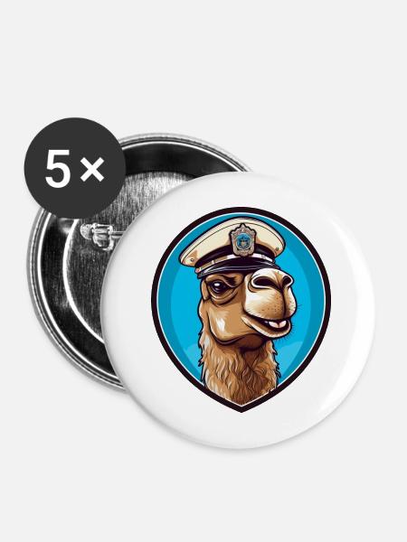 Kamel Polizei - Buttons mittel 32 mm (5er Pack) - Weiß
