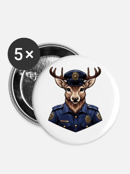 Hirsch Polizei - Buttons mittel 32 mm (5er Pack) - Weiß