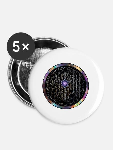 Blume der Leben Kosmos Kreis - Buttons mittel 32 mm (5er Pack) - Weiß