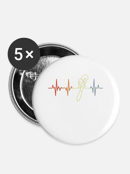 Rohrzange Herzklopfen - Buttons mittel 32 mm (5er Pack) - Weiß