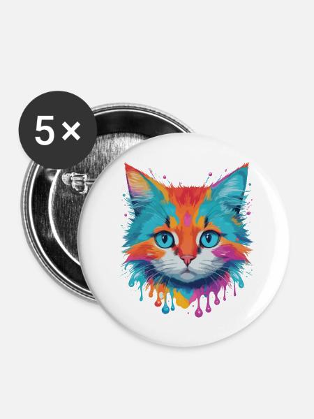 Niedliche Katze - Buttons mittel 32 mm (5er Pack) - Weiß