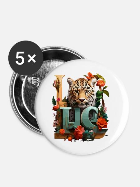 Tiger und Blumen Liebe - Buttons mittel 32 mm (5er Pack) - Weiß