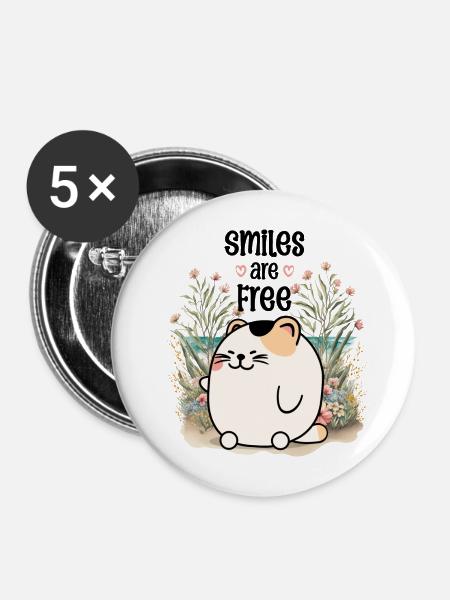 Smiles are Free - Buttons mittel 32 mm (5er Pack) - Weiß