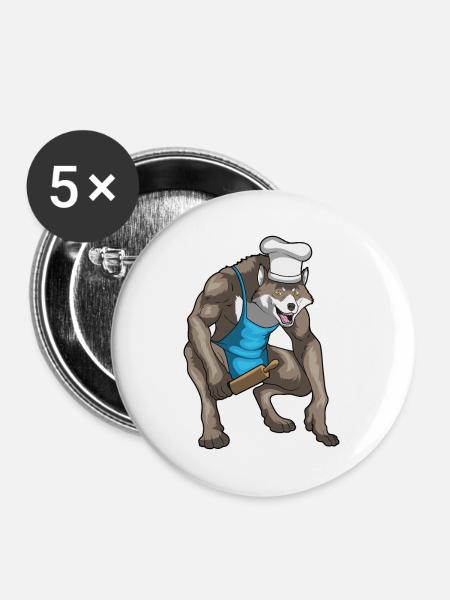 Werwolf Halloween Backen - Buttons mittel 32 mm (5er Pack) - Weiß