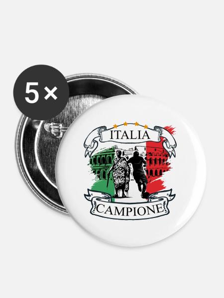 Italien Fußball Campione - Buttons mittel 32 mm (5er Pack) - Weiß