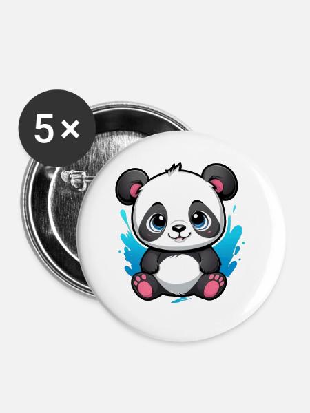 Panda Bär - Buttons mittel 32 mm (5er Pack) - Weiß
