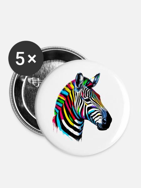Zebra - Buttons mittel 32 mm (5er Pack) - Weiß