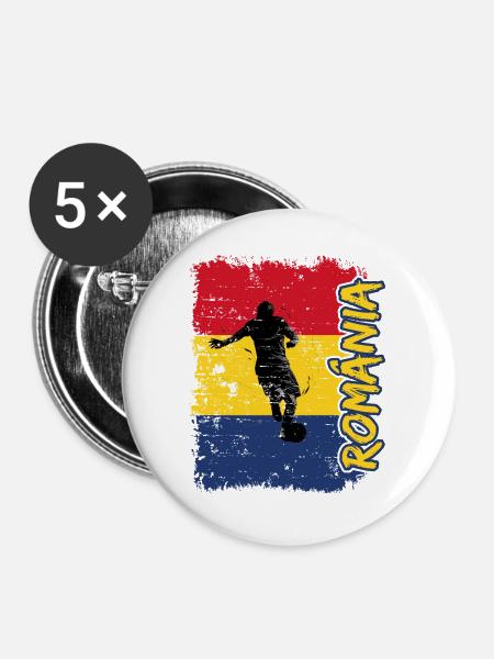 Rumänien Fußball - Buttons mittel 32 mm (5er Pack) - Weiß